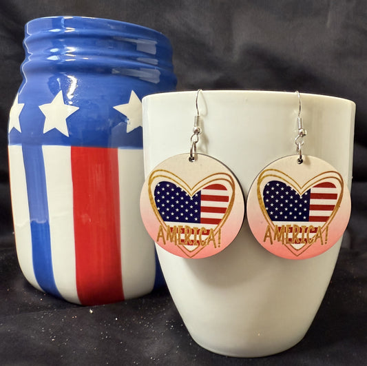 Patriotic America Round MDF Earrings