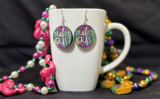 Mardi Gras Round Brushstroke MDF Earring