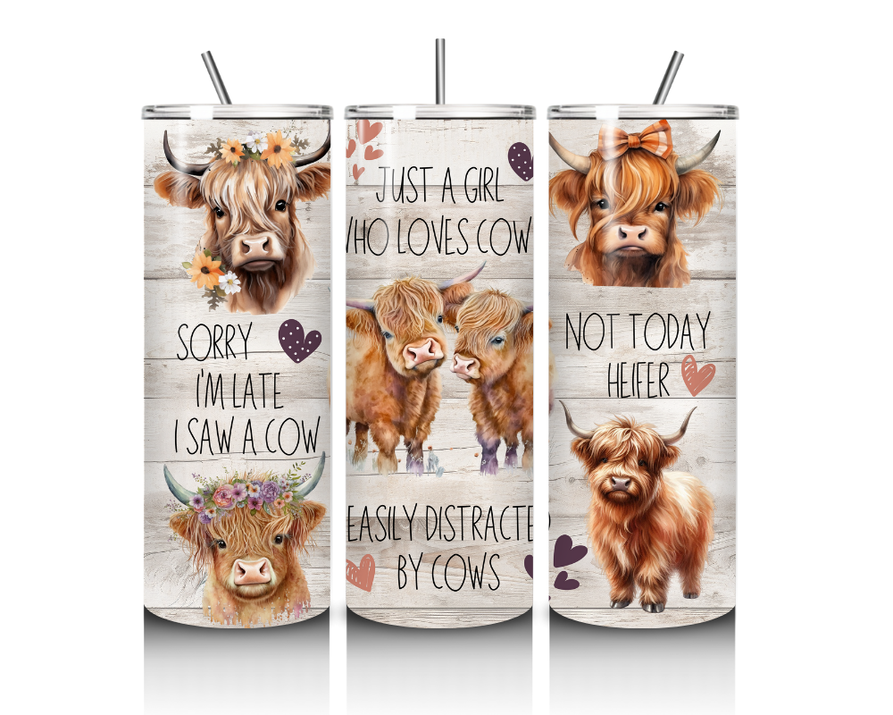 Highland Cows and One Random Heifer Collection 20 oz. Skinny Tumblers