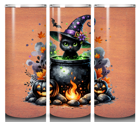 Cute Cat In A Cauldron 20 Ounce Skinny Tumbler