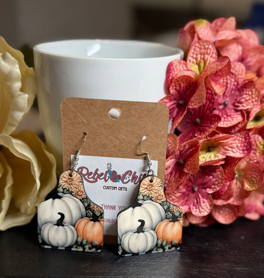 Fall Pumpkins Cow Tag Earrings