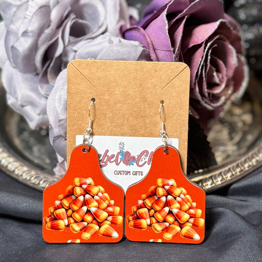 Candy Corn Cow Tag Earrings