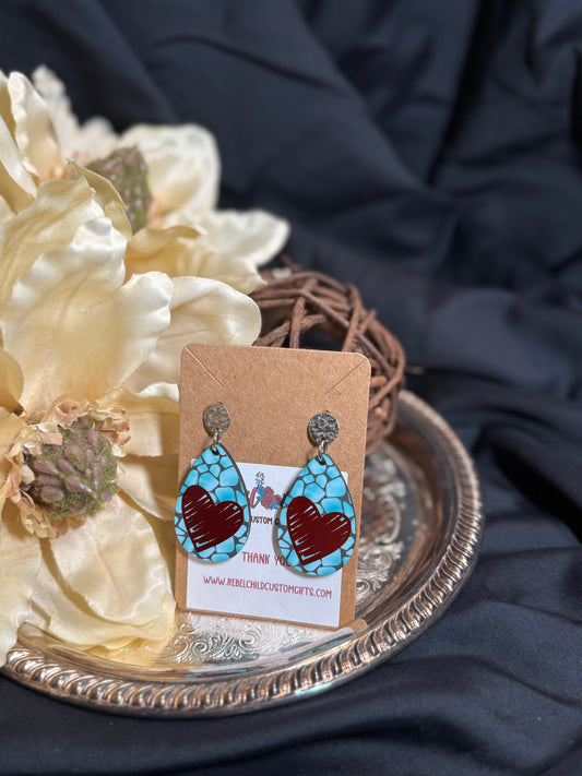 Turquoise with Red Heart Earrings