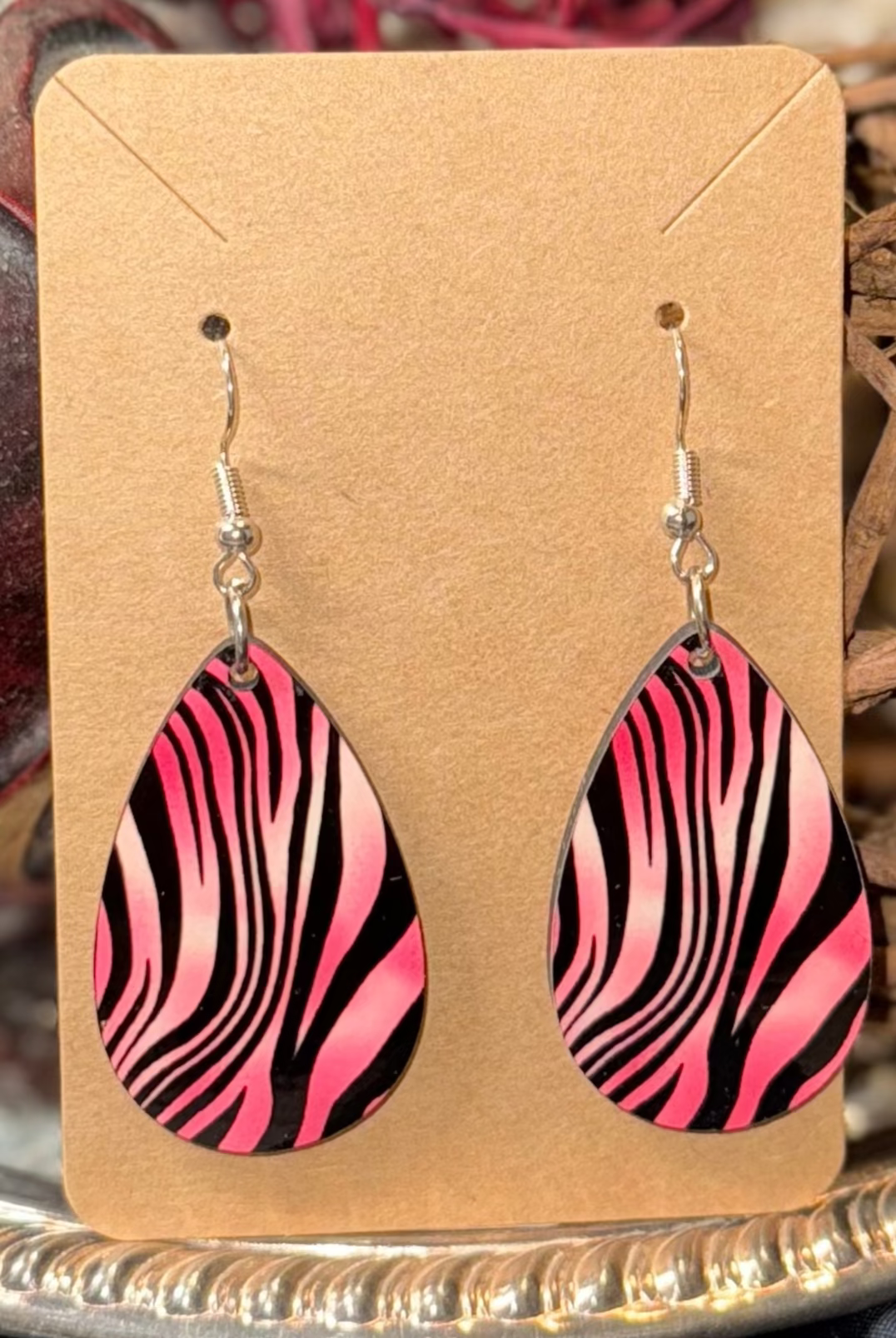 Zebra Striped Teardrop Earrings