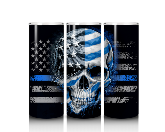 Blue Line Skull Tumbler 20 oz