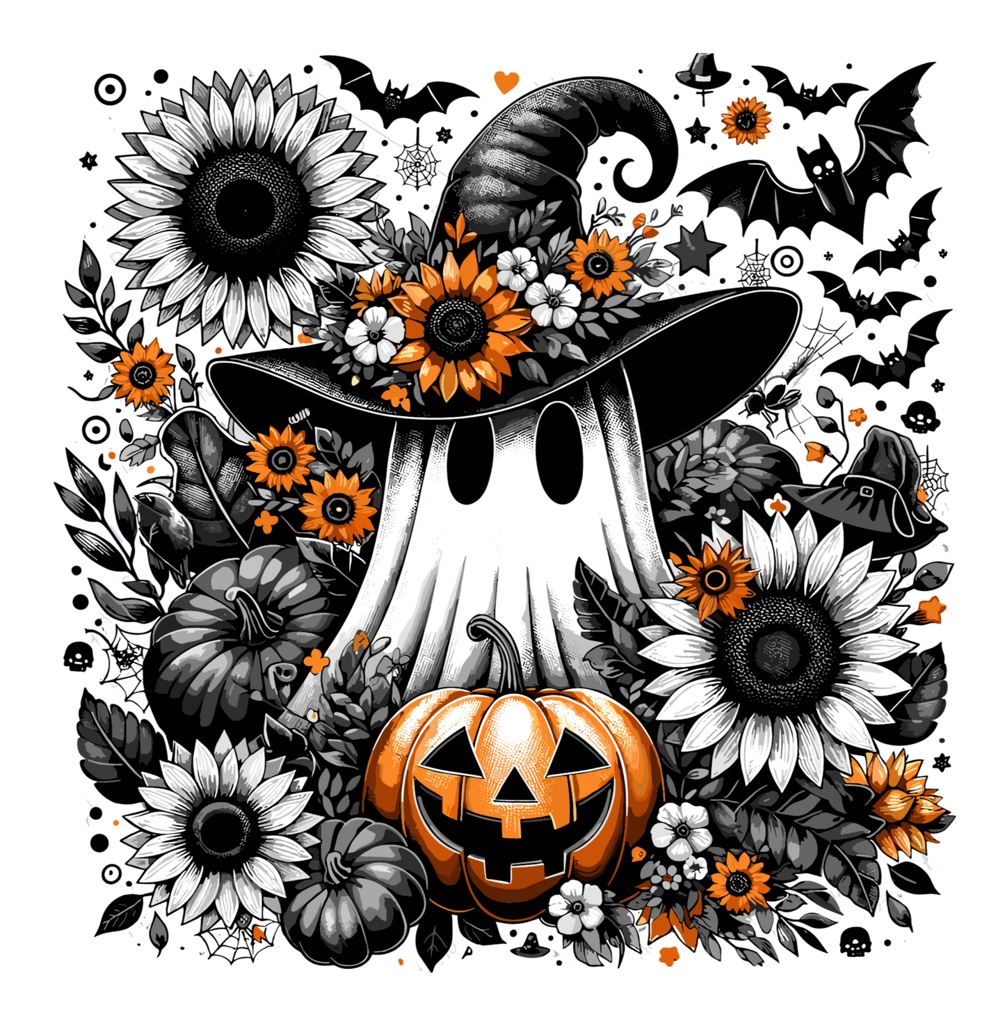 Ghost and Sunflowers-100% Heavy Cotton T-Shirt