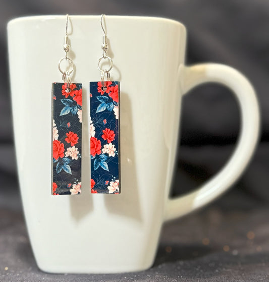 Red and Blue Bar MDF Earrings