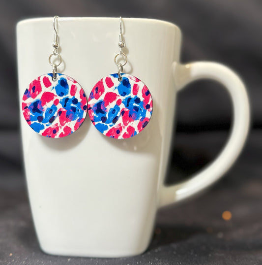 Pink and Blue Round MDF Earrings